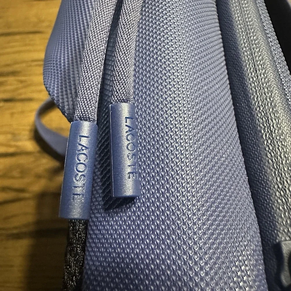 Lacoste Navy Blu Pique Spell Out Logo Cross Body Messenger Bag Unisex Laptop Bag